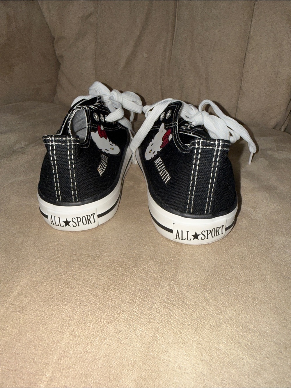 Hello Kitty Black Canvas Sneakers with White Laces and Red Bow Detail - Picture 4 of 8